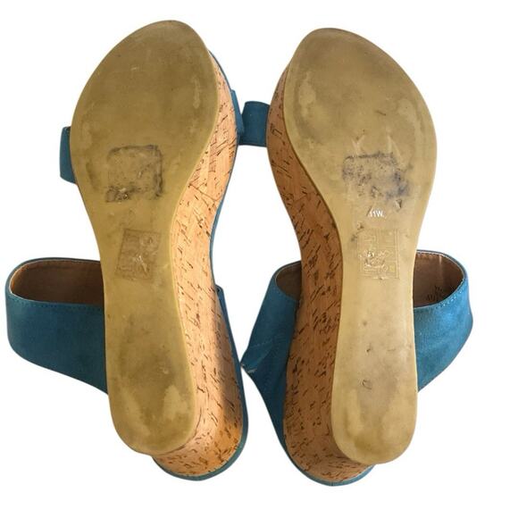 LANE BRYANT Sz 11WTurquoise Suede Sandal Wedge Shoe Hawthorn Cork Double Straps - Picture 10 of 10